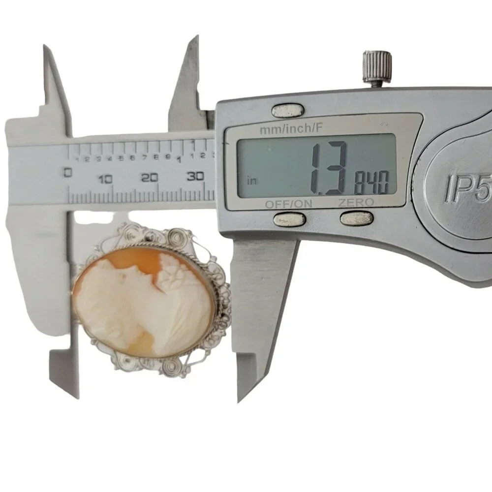 800 Sterling Silver Carved Shell Cameo C-Clasp Brooch Pendant K91 - Picture 9 of 11